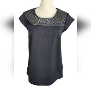 Kensie Black top with Faux Patent Leather Detail